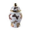 8.25” Ceramic Butterflies Temple Jar – White  | Pot temple de 8,25 po en céramique avec papillons - blanc