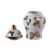 8.25” Ceramic Butterflies Temple Jar – White  | Pot temple de 8,25 po en céramique avec papillons - blanc