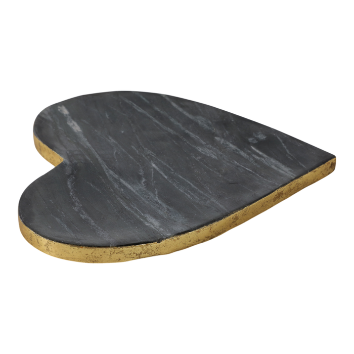 Marble Heart Tray with Gold Edges – Black