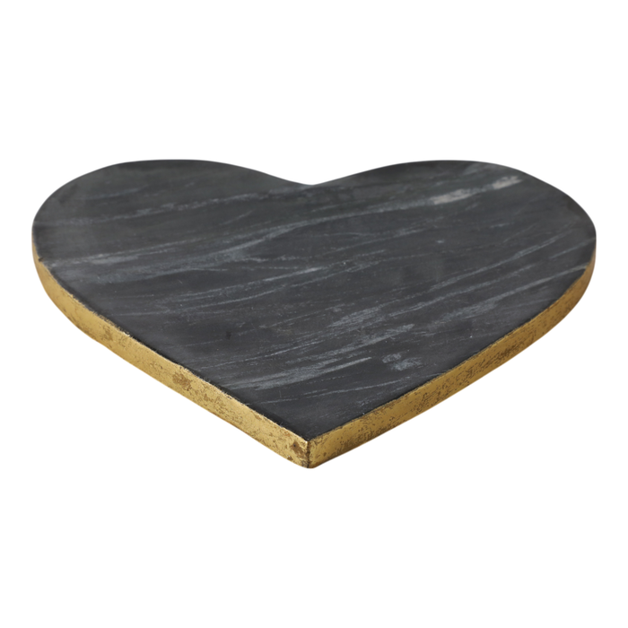 Marble Heart Tray with Gold Edges – Black