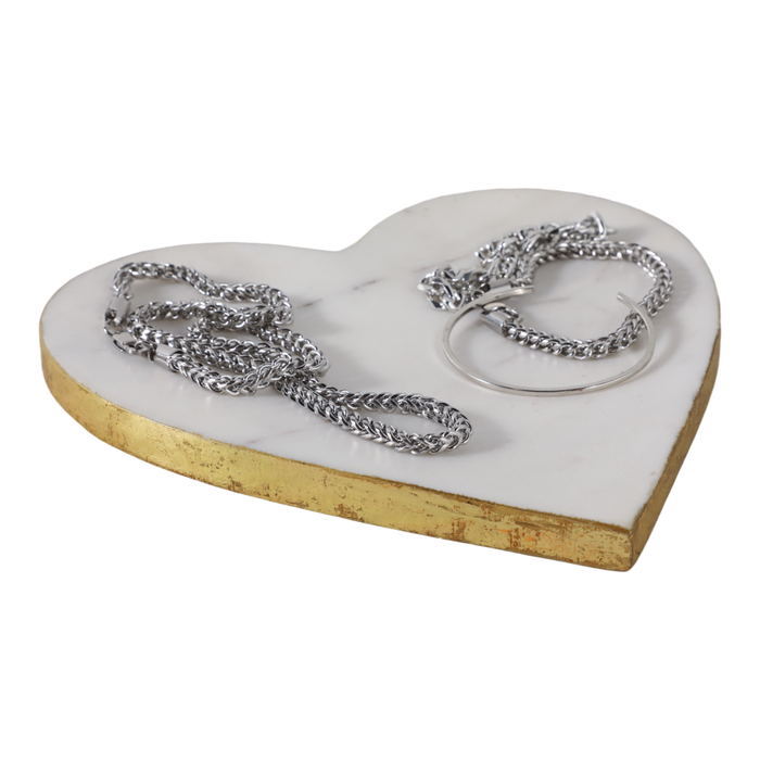 Marble Heart Tray with Gold Edges – White