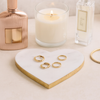 Marble Heart Tray with Gold Edges – White | Plateau en forme de cœur en marbre avec bordures dorées - blanc