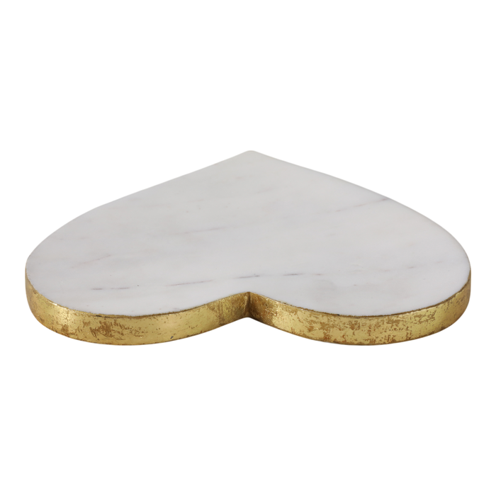 Marble Heart Tray with Gold Edges – White