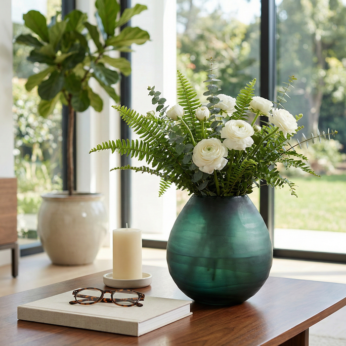 7.5” Modern Etched Glass Vase – Green