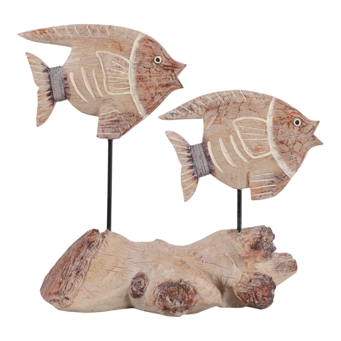 11” Natural Wood Fish on Stand – Red