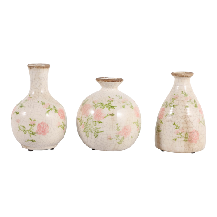 6” Set of 3 Ceramic Floral Cottage Bud Vase – Multi-Colour 