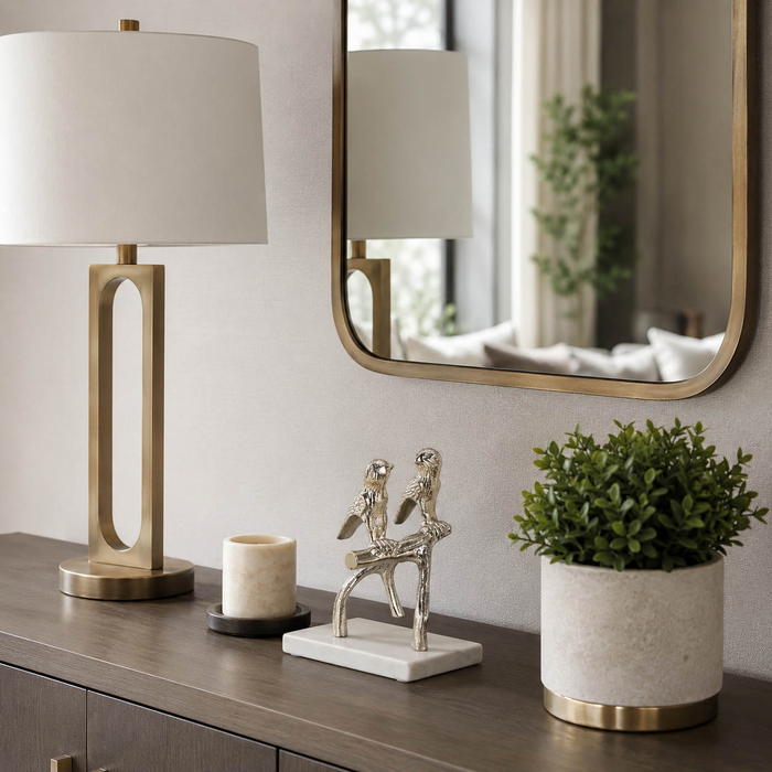 7.75” Birds on a Branch with Marble Base – Gold