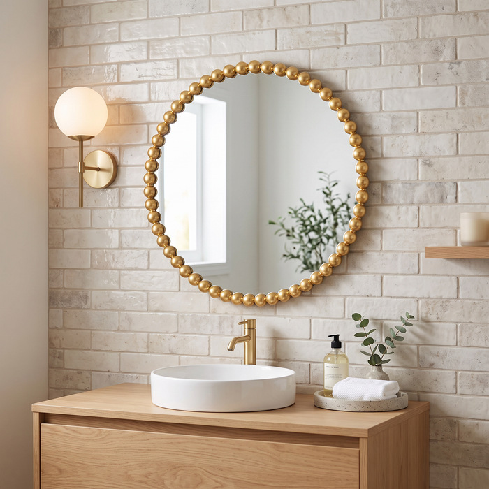 Round Gold Beaded Mirror