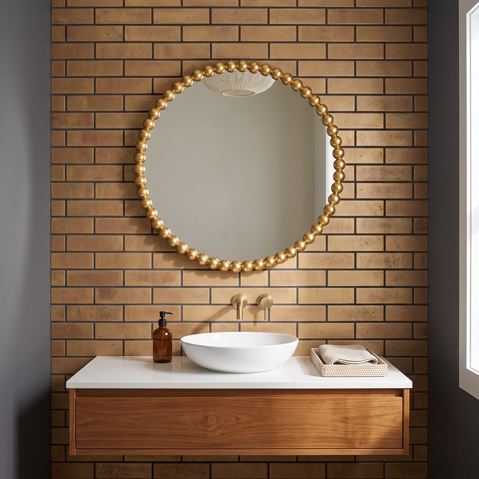 Round Gold Beaded Mirror