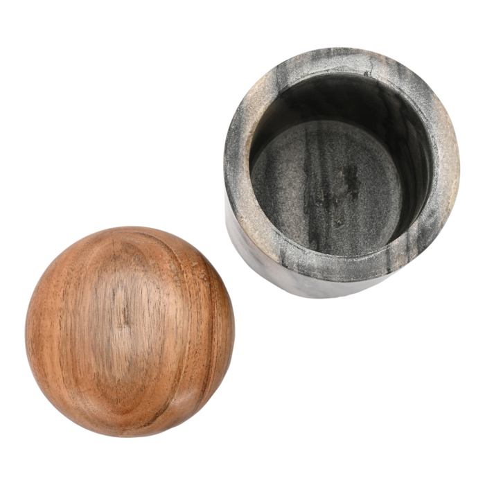 5” Curved Marble Box with Acacia Wood – Stone