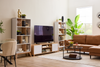 Kort & Co. Aiden 72" TV Stand with Storage and Cable Management for TVs up to 80"- Natural and White|Meuble pour téléviseur Aiden de Kort & Co. de 72 po avec rangement et système de gestion des câbles pour téléviseurs jusqu’à 80 po - naturel et blanc