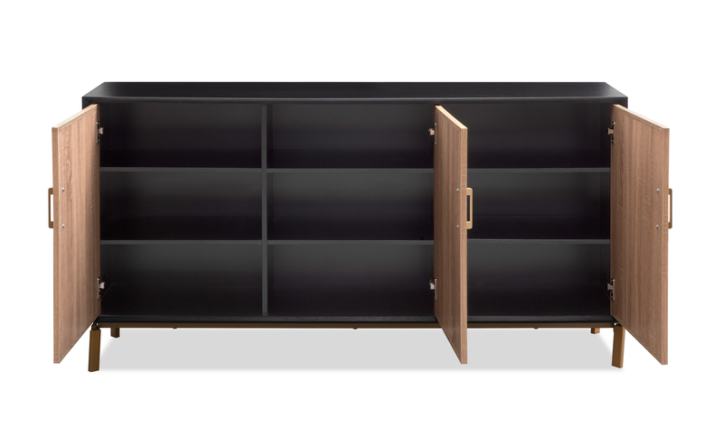 Alenna 60\" 3-door Accent Cabinet with Adjustable Shelves and Gold Hardware - Black and Weathered White