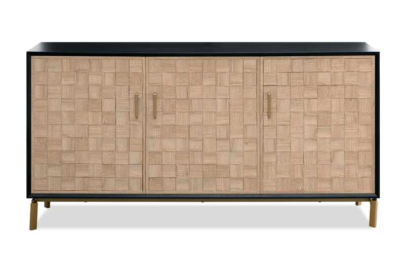 Alenna 60\" 3-door Accent Cabinet with Adjustable Shelves and Gold Hardware - Black and Weathered White