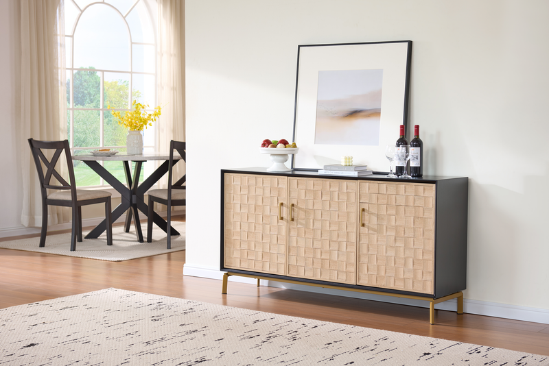 Alenna 60\" 3-door Accent Cabinet with Adjustable Shelves and Gold Hardware - Black and Weathered White