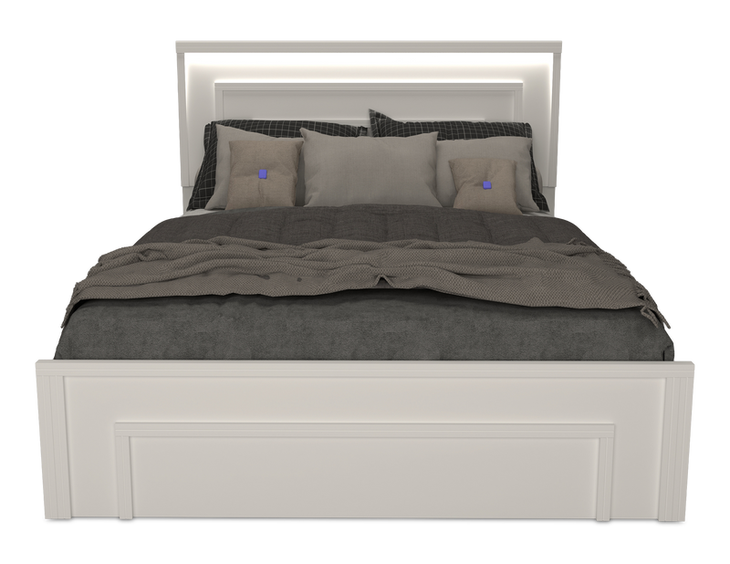 Alpine Panel Bed with Headboard & Frame, LED, Made in Canada, White - Queen Size