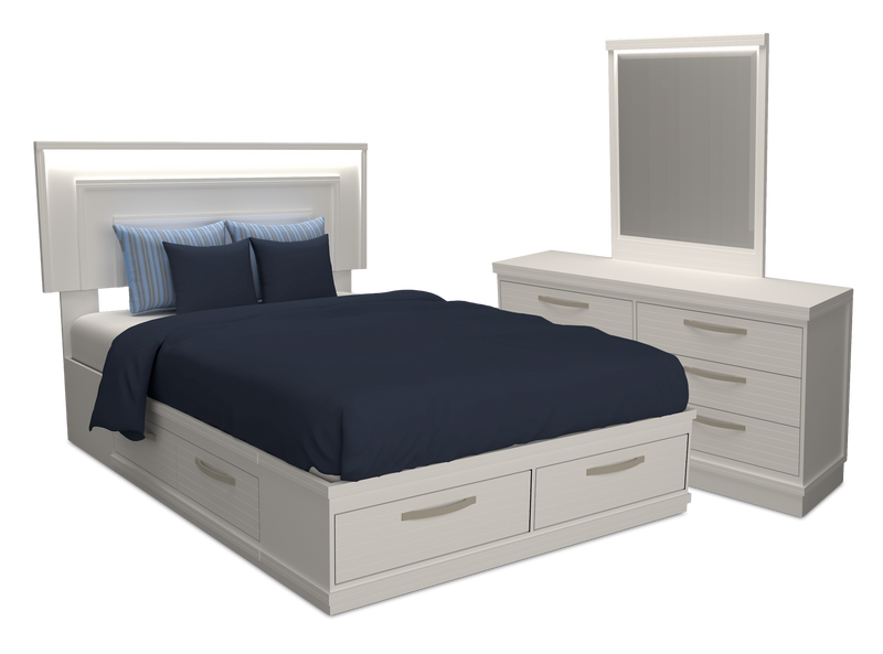 Alpine 5pc Bedroom Set with Storage Bed, Dresser & Mirror, Made in Canada, White - Full