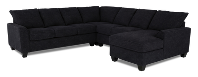 Made in Canada Customizable Sofa Lab Arc 4-Piece Right-Facing Sectional with Chaise - Teddy Raven | Sofa sectionnel de droite 4 pièces avec fauteuil long personnalisable Arc de Sofa Lab fabriqué au Canada en tissu - Teddy Raven