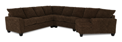 Made in Canada Customizable Sofa Lab Arc 4-Piece Right-Facing Sectional with Cuddler - Plush Chocolate | Sofa sectionnel de droite 4 pièces avec fauteuil enveloppant personnalisable Arc de Sofa Lab fabriqué au Canada en tissu - Plush Chocolate
