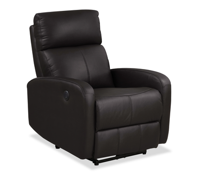 Asher 31.5" Genuine Leather Power Reclining Chair – Dark Brown | Fauteuil à inclinaison électrique Asher de 31.5 po en cuir véritable - brun foncé
