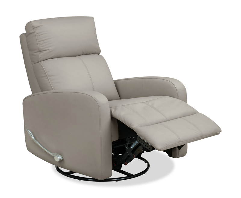 Asher 31.5\" Genuine Leather Swivel Glider Reclining Chair – Light Grey 