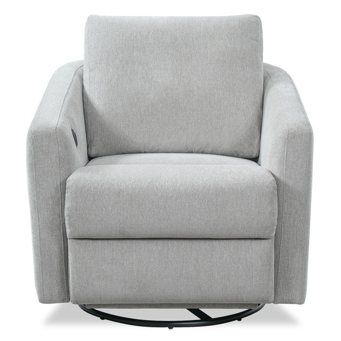 Cindy Crawford Home Aspen 33.5\" Fabric Swivel Power Reclining Chair with Power Footrest - Silver