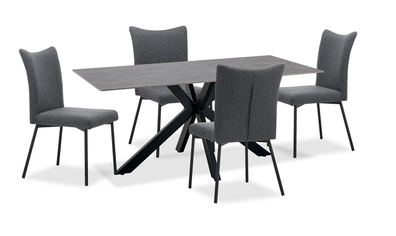 Atlas 5pc Dining Set with Table & 4 Chairs, Sintered Stone & Metal, 71\"W - Grey/Black