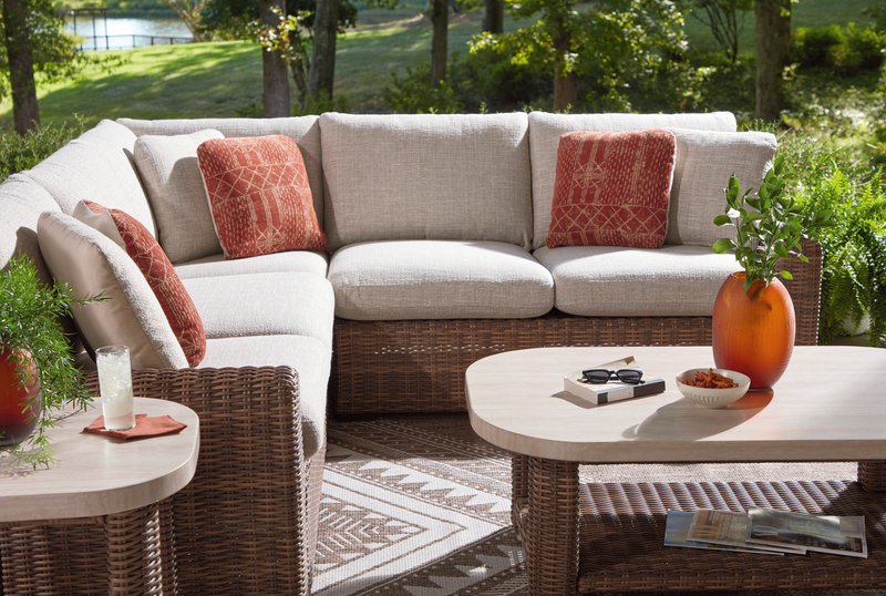 Banff Outdoor Patio Coffee Table - Resin Wicker & Aluminum, Weather Resistant - Brown/Beige