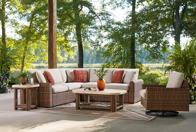 Banff Outdoor Patio End Table - Resin Wicker & Aluminum, Weather Resistant - Brown/Beige