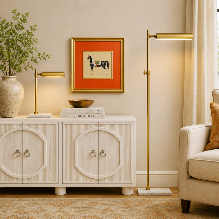 Baylor 15\" Floor Lamp with Metal Shade and Genuine Marble Base – Brass 