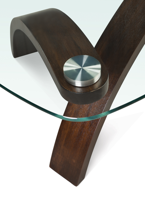 Baynes 23\" Contemporary End Table with Glass Top and Wood Legs - Hazelnut