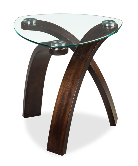 Baynes 23\" Contemporary End Table with Glass Top and Wood Legs - Hazelnut
