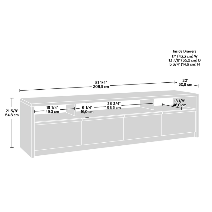 Bromley 81” 2-Piece TV Stand with Credenza for TVs up to 90” – Alabaster Oak