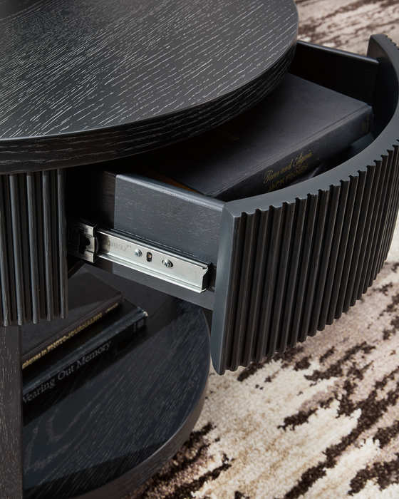 Calum 24” Contemporary Round End Table with Storage – Black