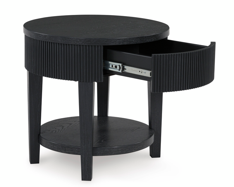 Calum 24” Contemporary Round End Table with Storage – Black