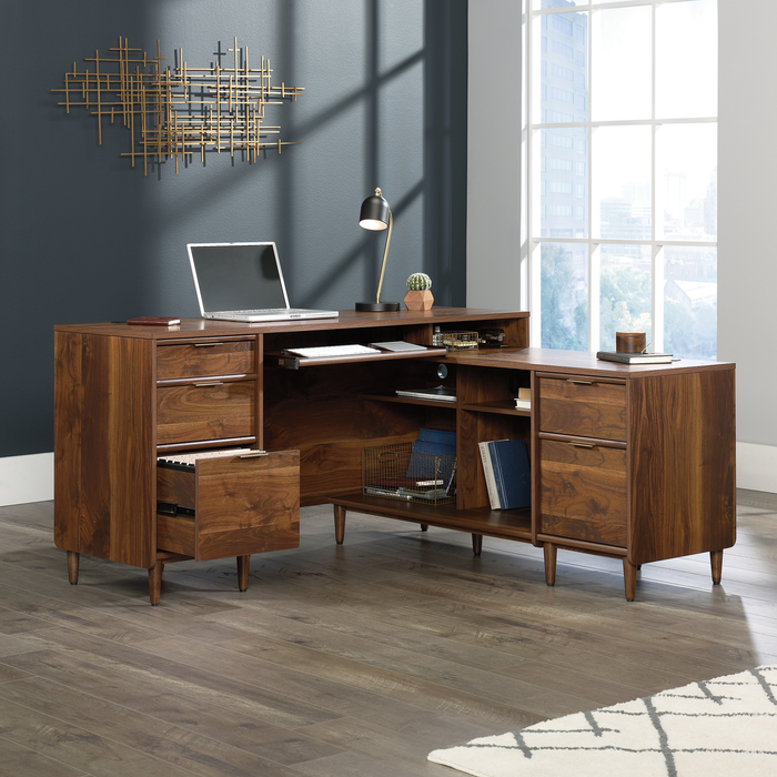 Clifford Place 59.06“ L -Shaped Desk with 5 Drawers – Grand Walnut
