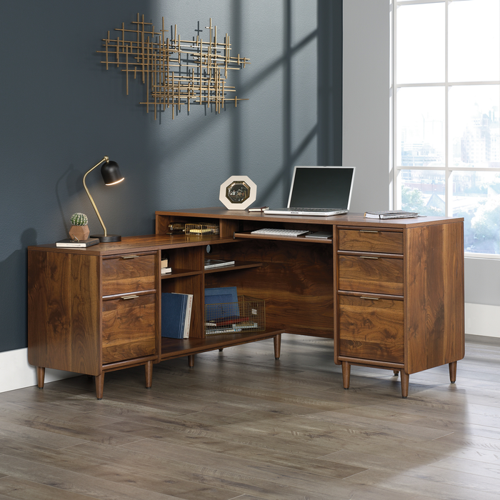 Clifford Place 59.06“ L -Shaped Desk with 5 Drawers – Grand Walnut