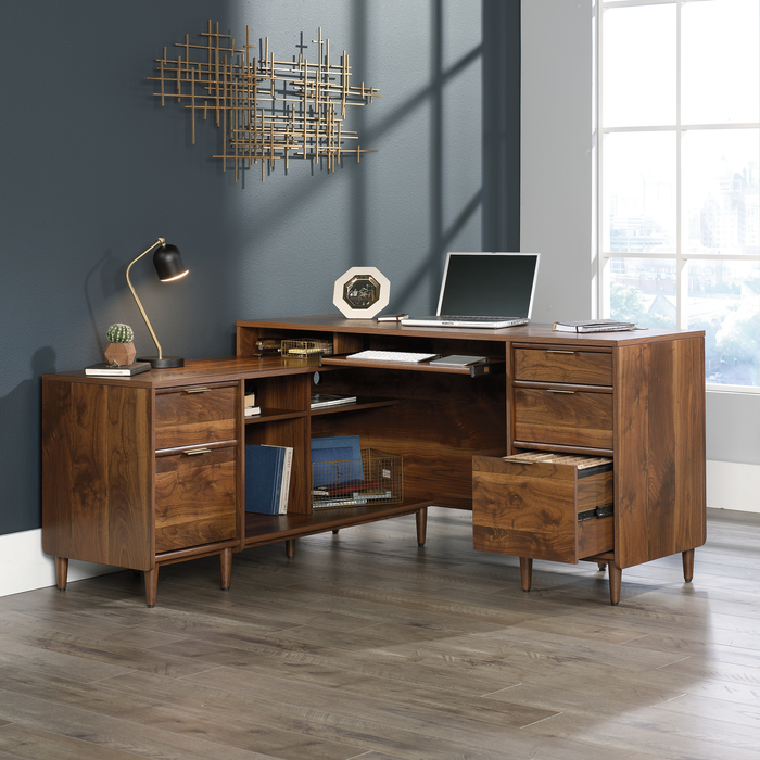 Clifford Place 59.06“ L -Shaped Desk with 5 Drawers – Grand Walnut