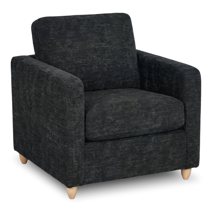 Made in Canada Sofa Lab Customizable Club 36\" Fabric Accent Chair with Wood Legs – Plush Charcoal
