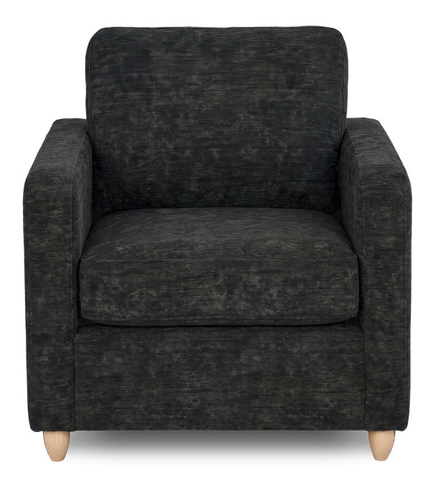 Made in Canada Sofa Lab Customizable Club 36\" Fabric Accent Chair with Wood Legs – Plush Charcoal