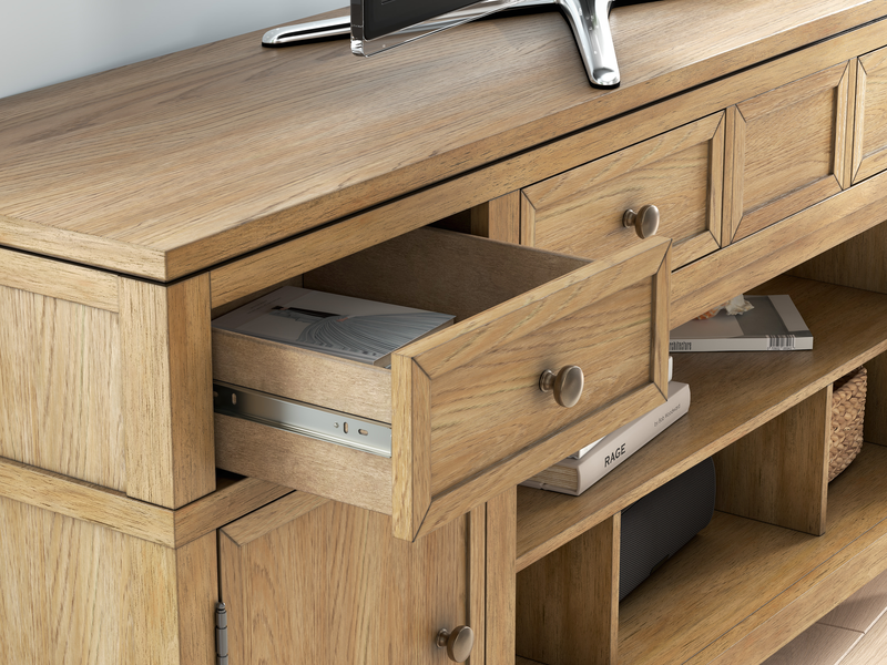 Clyde 81” TV Stand with Storage and Cable Management for TVs up to 90” – Golden Oak
