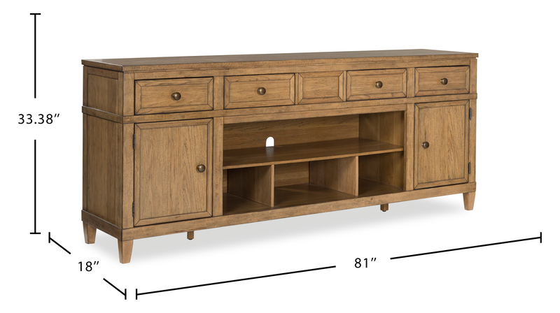 Clyde 81” TV Stand with Storage and Cable Management for TVs up to 90” – Golden Oak