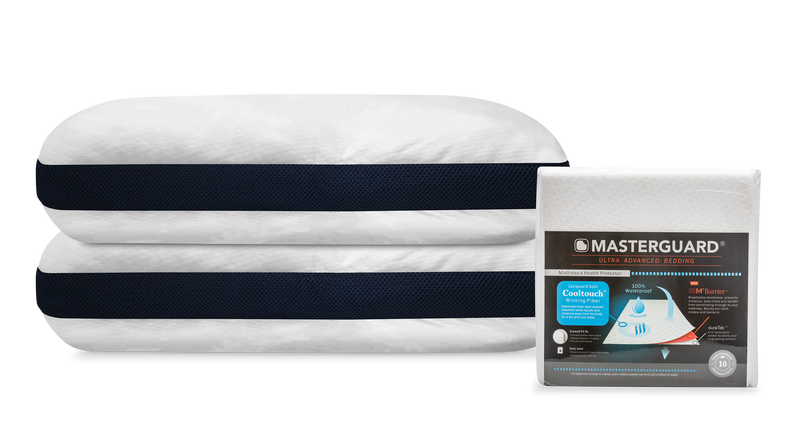 Masterguard Cooltouch™ King Mattress Protector with 2  Cooltouch™ Plus King Pillows
