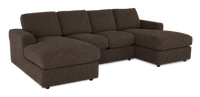 Made in Canada Customizable Sofa Lab Curve Fabric Double Chaise Sectional - Teddy Walnut 