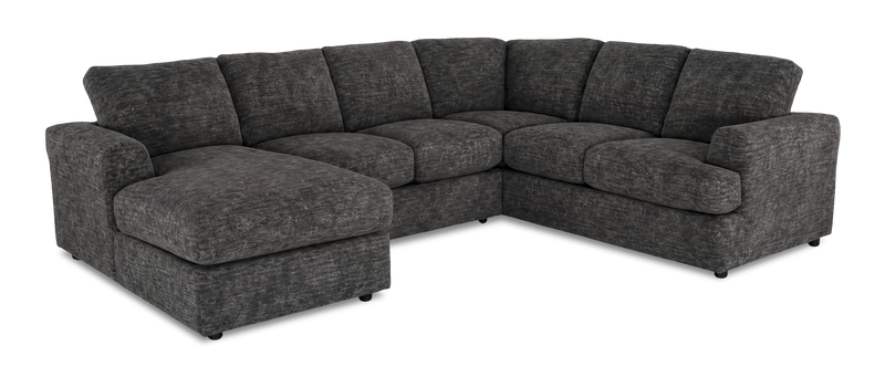 Made in Canada Customizable Sofa Lab Curve 3 Piece Left-Facing Fabric Sectional with Chaise – Plush Charcoal 