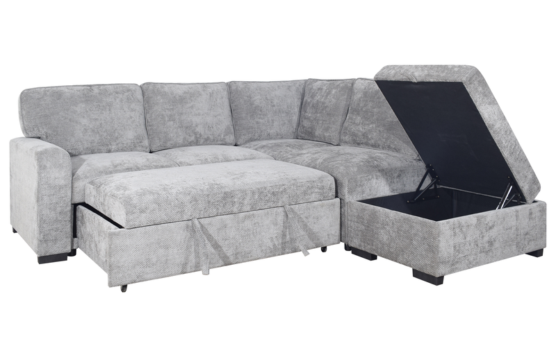 Emerie 3-Piece Right-Facing Chenille Sleeper Sectional with Storage Ottoman – Grey