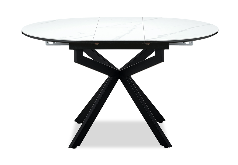 Evita 5pc Dining Set, Table & 4 Beige Chairs, Sintered Stone, 41-54\"W Extension - Grey/Black