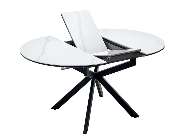 Evita Dining Table with Extension Sintered Stone Top, 41-54\"W Round, Metal - Grey/Black