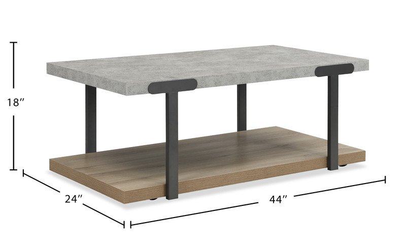 Felicity 44” Rectangular Coffee Table with Shelf and Casters – Grey