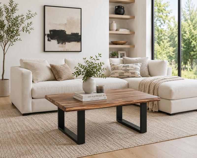 Fletcher 45” Contemporary Coffee Table with Iron Frame - Brownstone