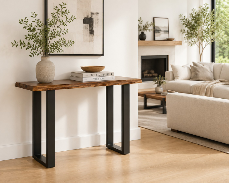 Fletcher 51” Contemporary Sofa Table with Iron Frame - Brownstone